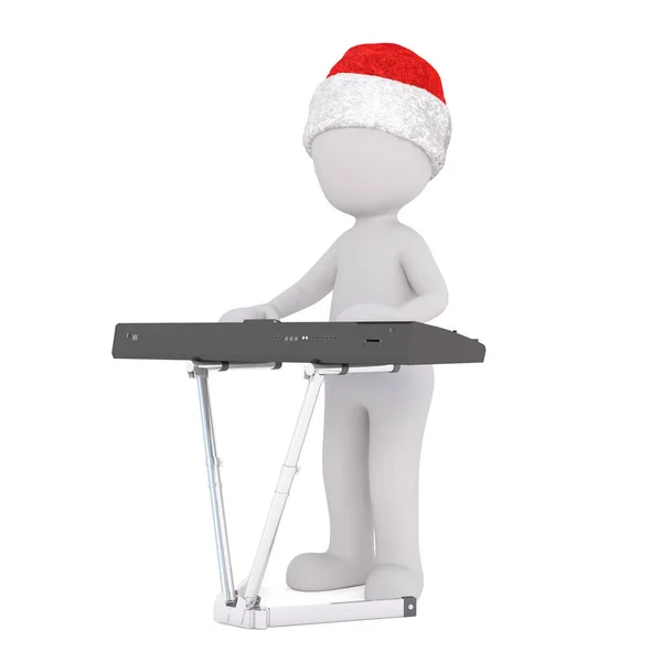 3d toon figure in Santa hat playing keyboard — Stock Photo, Image