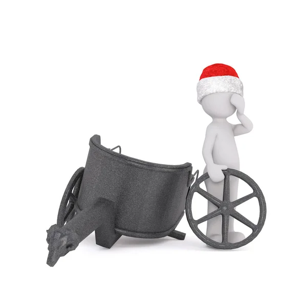 Figura toon 3d en sombrero de Santa con carro roto — Foto de Stock