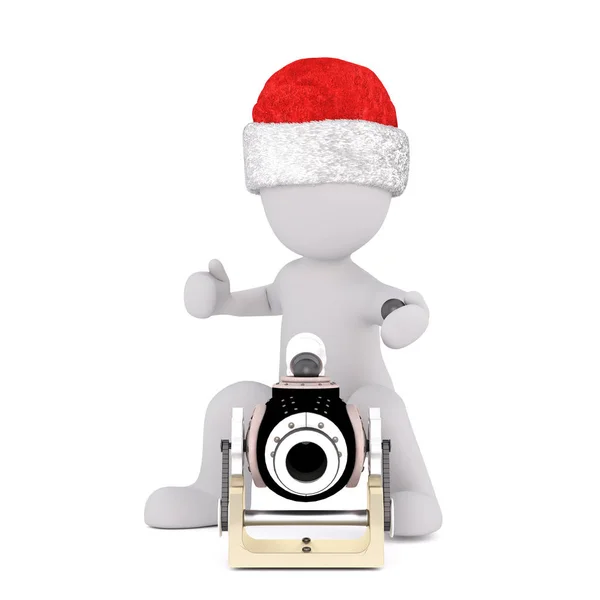 3d toon in Santa hat firing antique cannon — Stock Photo, Image