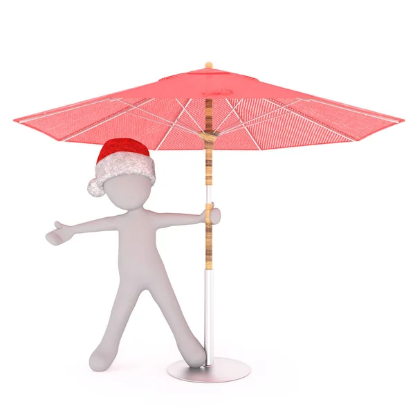 Feliz festivo hombre 3d bajo un paraguas de playa —  Fotos de Stock