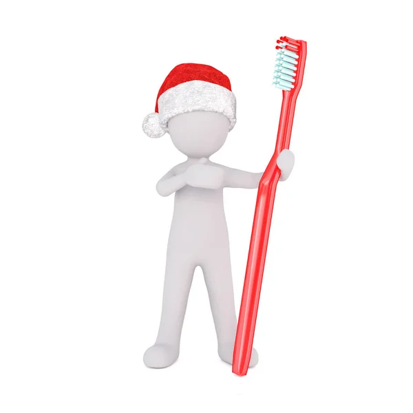 Festive 3d homme dans un chapeau de Père Noël avec une brosse à dents — Photo