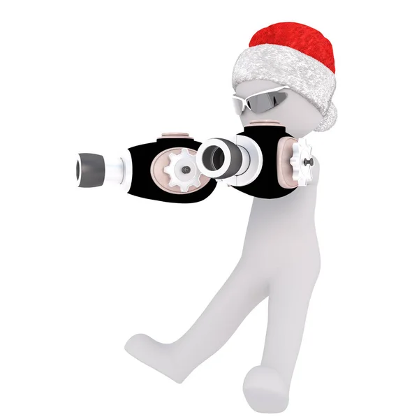 Figura toon 3d en sombrero de Santa con pistolas de rayos en blanco — Foto de Stock