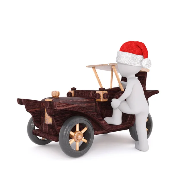 3d hombre subir en un lindo modelo juguete vintage coche — Foto de Stock