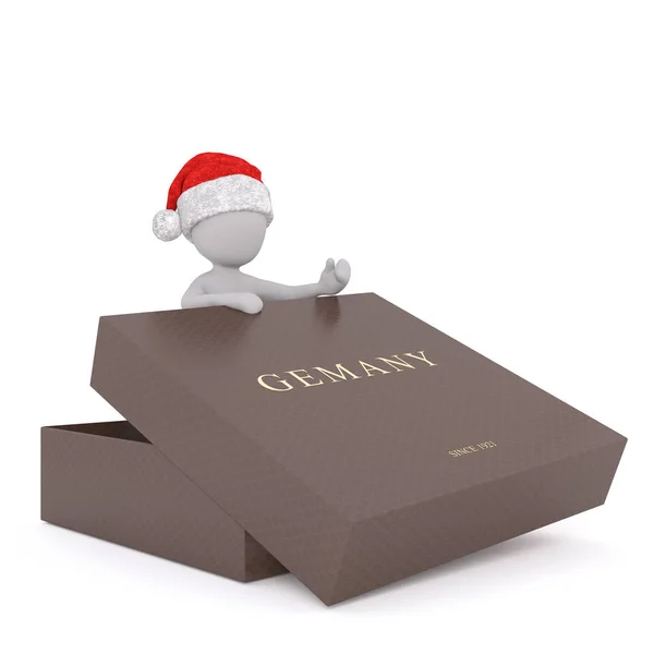 Hombre 3d con una caja de regalo abierta Gemany para Navidad — Foto de Stock