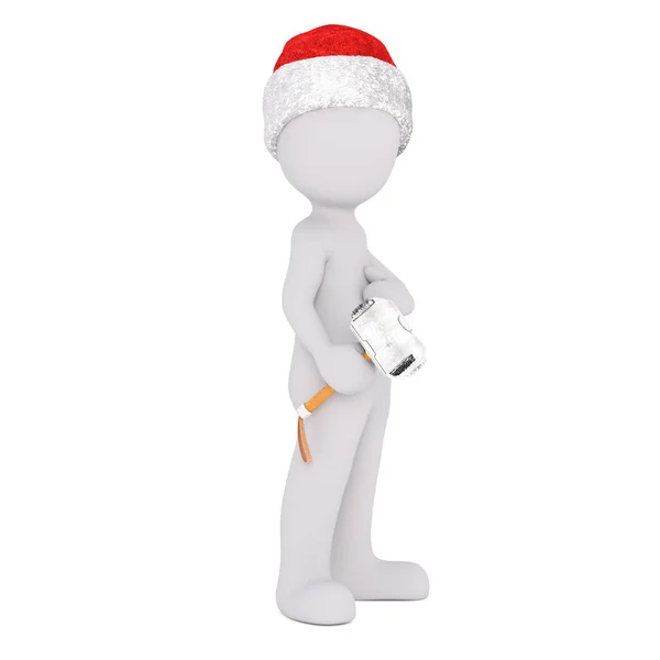 3d hombre en un sombrero de Navidad sosteniendo un mazo — Foto de Stock