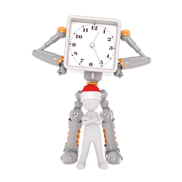 Szary i pomarańczowy robot z zegarem w klatce piersiowej — Zdjęcie stockowe