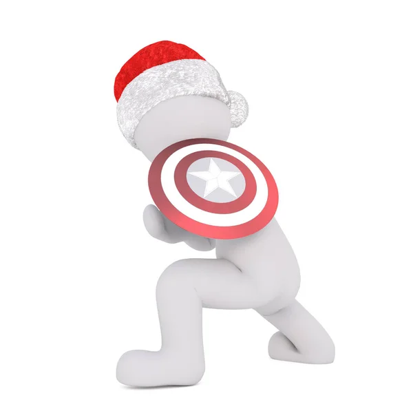 3d toon in cappello Babbo Natale con scudo supereroe — Foto Stock