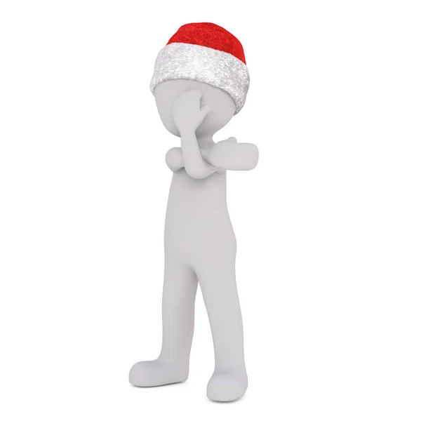 3d 香椿在圣诞老人的帽子遮住只眼睛用一只手 — 图库照片