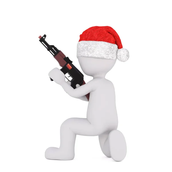 3D-Zeichentrickfilm im Weihnachtsmannhut mit automatischer Waffe — Stockfoto