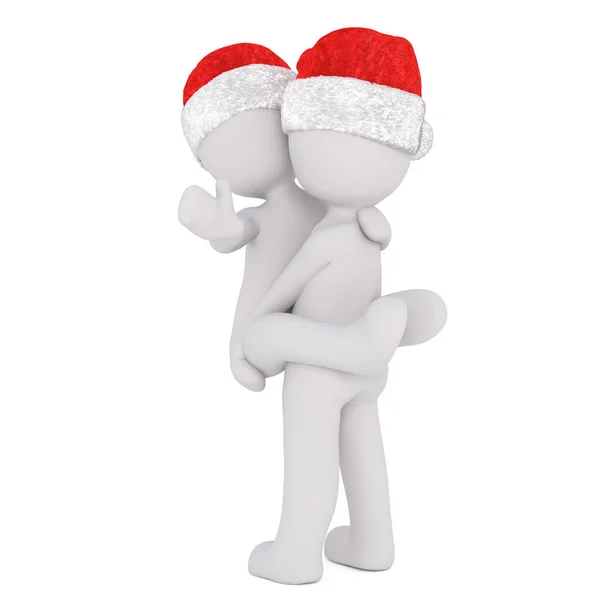 3D çizgi Santa şapka taşıma sallayarak arkadaş — Stok fotoğraf