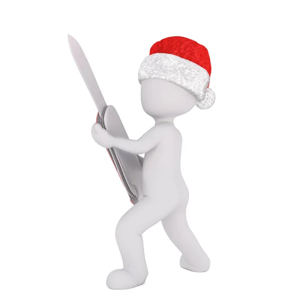 3d toon in cappello Babbo Natale con coltellino aperto — Foto Stock