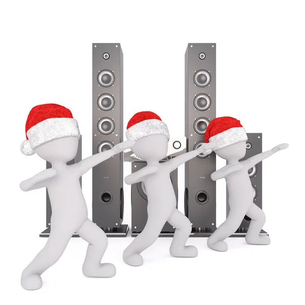 3d toons in Santa hats dancing by disco spreakers — Stock Photo, Image