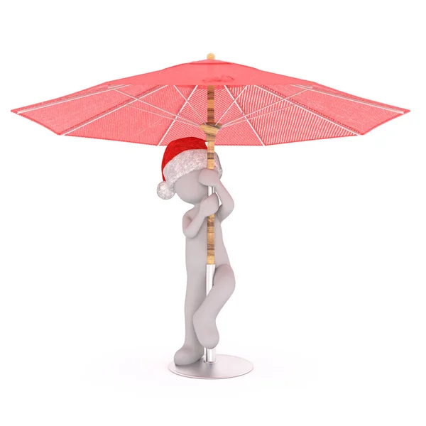 3D toon in KERSTMUTS onder grote parasol paraplu — Stockfoto