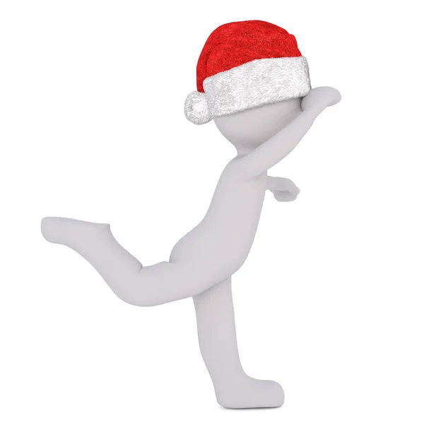Toon 3D w Santa hat patrząc do przodu na jednej nodze — Zdjęcie stockowe