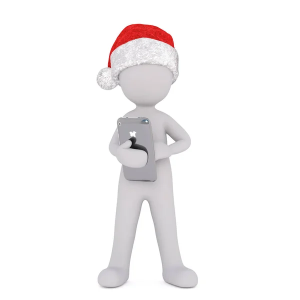 3d toon in Santa hat with mobile phone — Stock Photo, Image