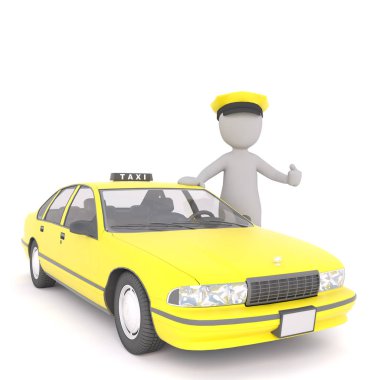 3D render şekil giyer sarı şoför kap