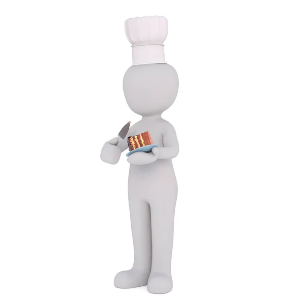 Desene animate Baker Holding Plate cu felie de tort — Fotografie, imagine de stoc