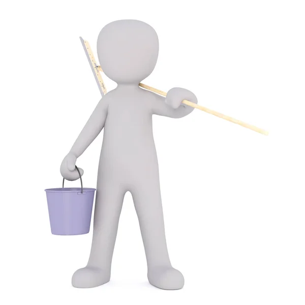 Cartoon Window Washer Holding Bucket and Squeegee — Stock Photo, Image