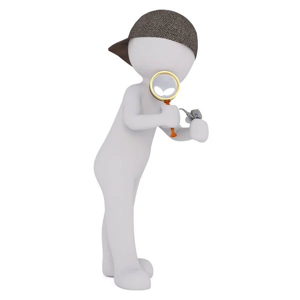 Cartoon Inspector with Pipe and Magnifying Glass — Stock Photo, Image