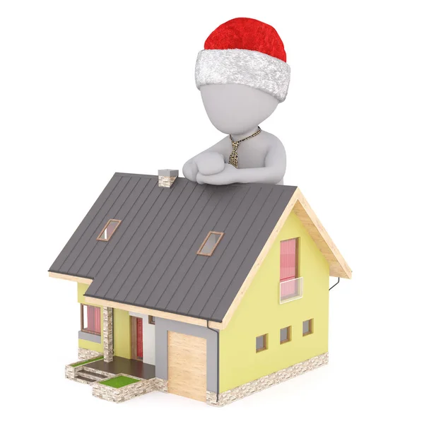 Мультфильм "Санта-Клаус с миниатюрным домом" — стоковое фото