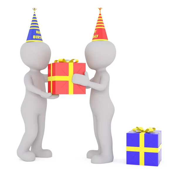 Cartoon Figure Giving Gift at Birthday Party — Stock Photo, Image