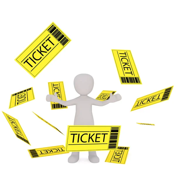 Cartoon Figure Standing Amongst Falling Tickets — Stock Photo, Image