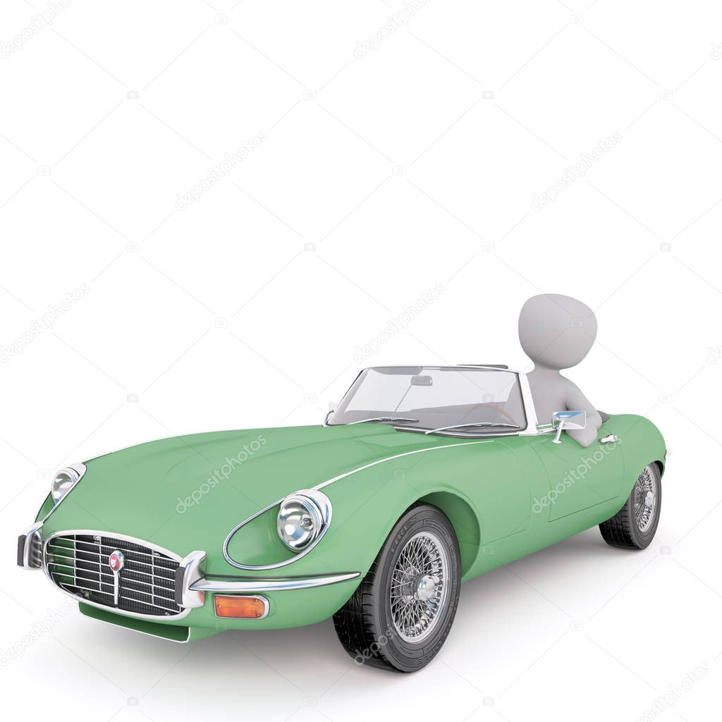 Cartoon Driver Seated in Vintage Green Convertible