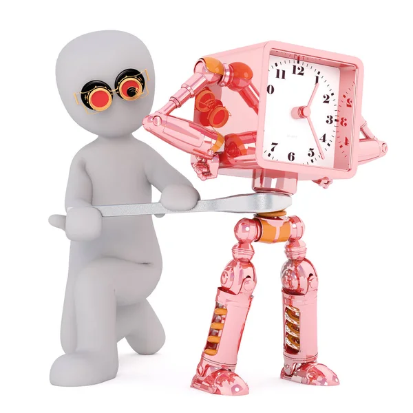 Inventor kreskówka z roboty zegar wynalazek człowieka — Zdjęcie stockowe