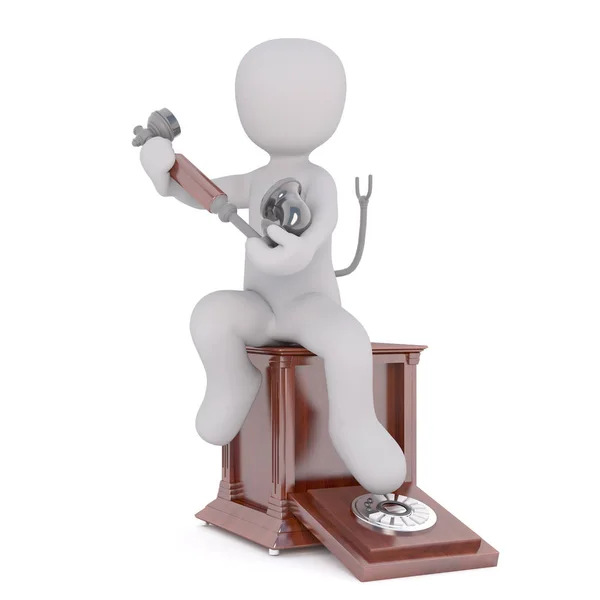 3D-Darstellung der Figur, die ein altes Telefon hält — Stockfoto