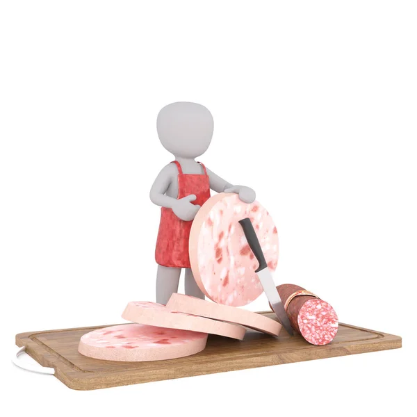 Măcelar 3D figura pe bord de tăiere cu carne — Fotografie, imagine de stoc
