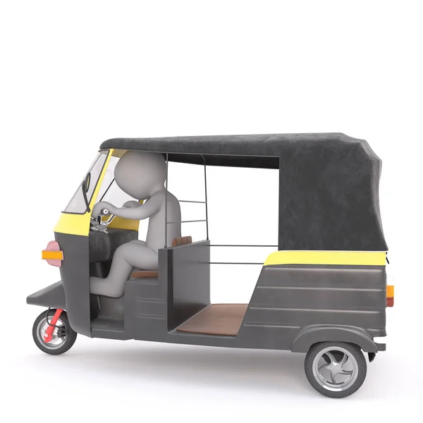 3D-Zeichentrickfigur beim Tuk-Tuk-Fahren — Stockfoto