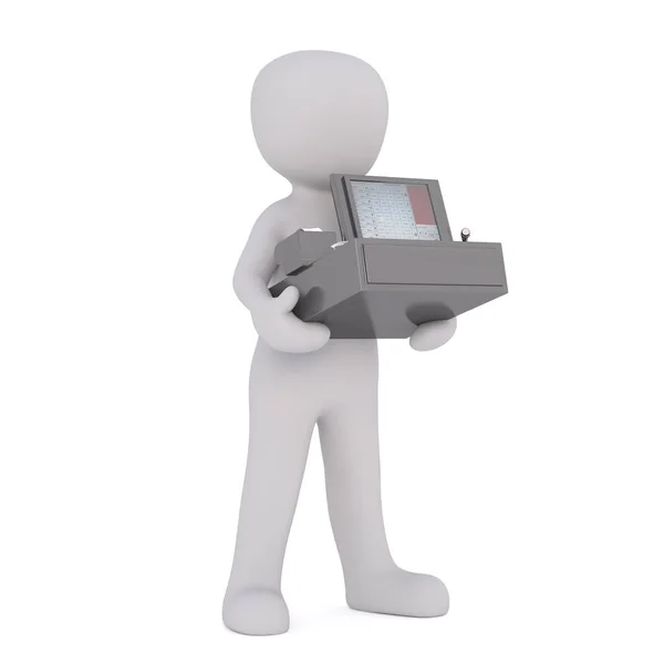 3d toon carrying cash till register — Stock Photo, Image