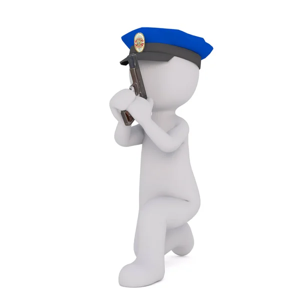 3d toon policeman crouching with gun — Stock Photo, Image