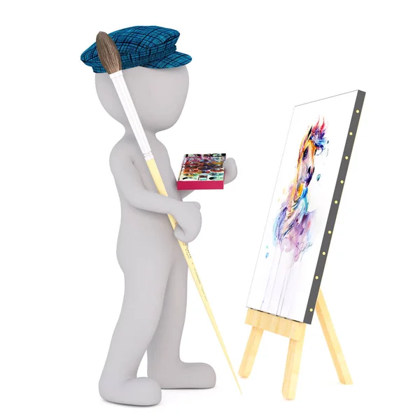 3d toon artist painting picture on canvas — Stock Photo, Image