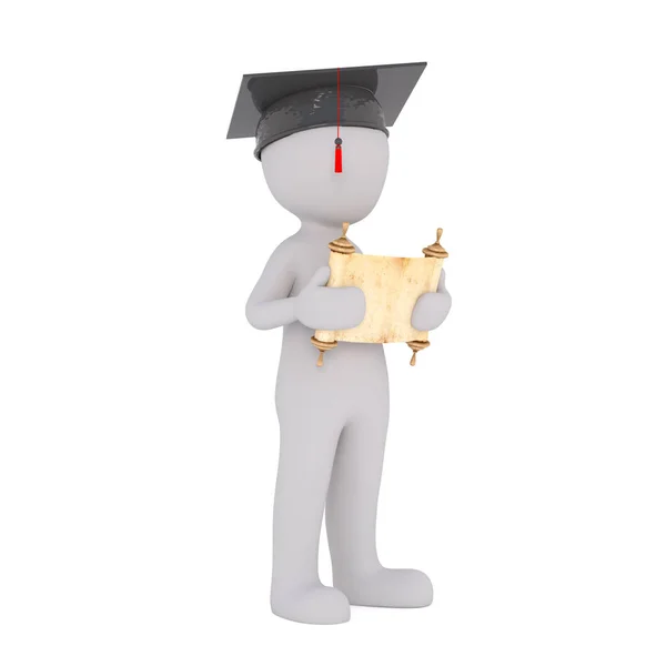 3d man holding his diploma at graduation — Stok fotoğraf