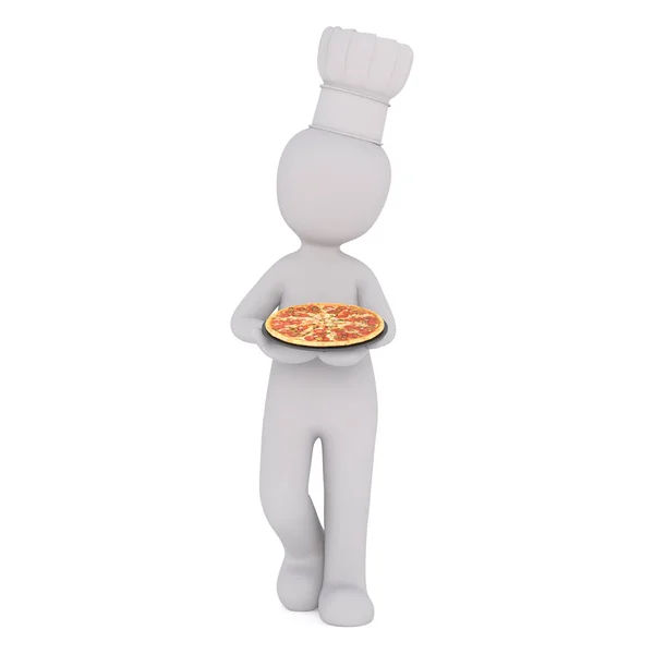 3d bucătar care transportă o pizza italiană — Fotografie, imagine de stoc