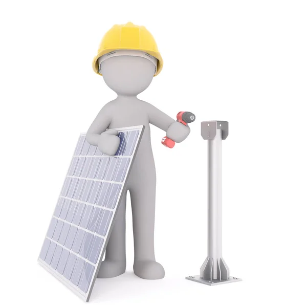 3d técnico o ingeniero con panel fotovoltaico —  Fotos de Stock