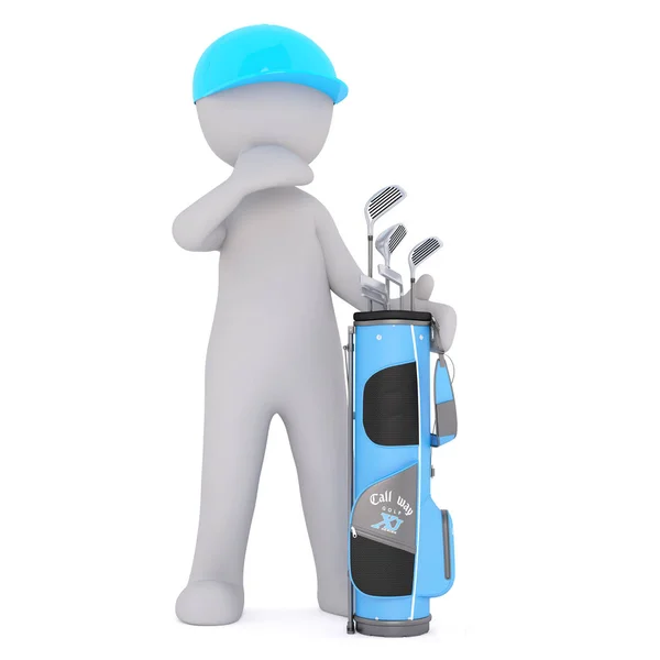 3D golfista se svým golfovým pytlem plným klubů — Stock fotografie