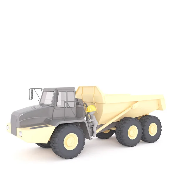 Mały człowiek 3D na dużym żółtym ciężarówce przemysłowej — Zdjęcie stockowe