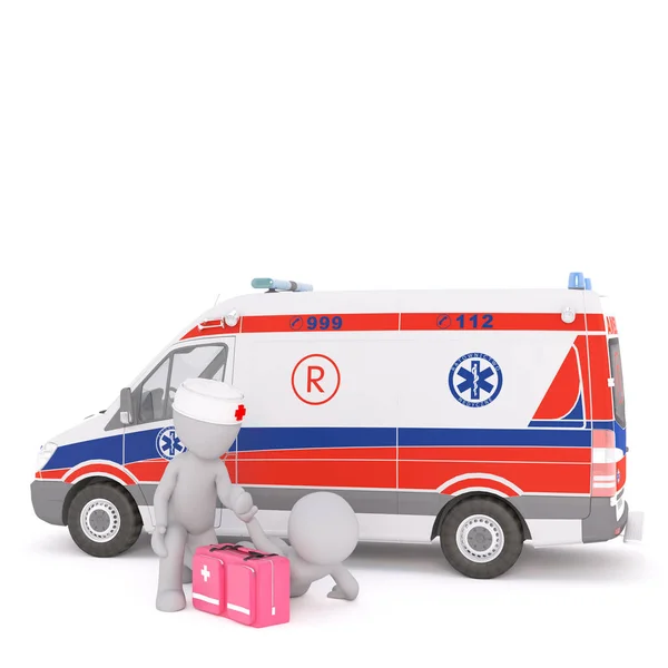 3d Paramedic treating a patient near an ambulance — Stock Photo, Image