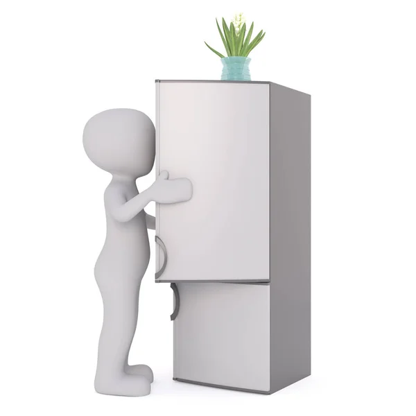 3d homem abrindo um refrigerador — Fotografia de Stock
