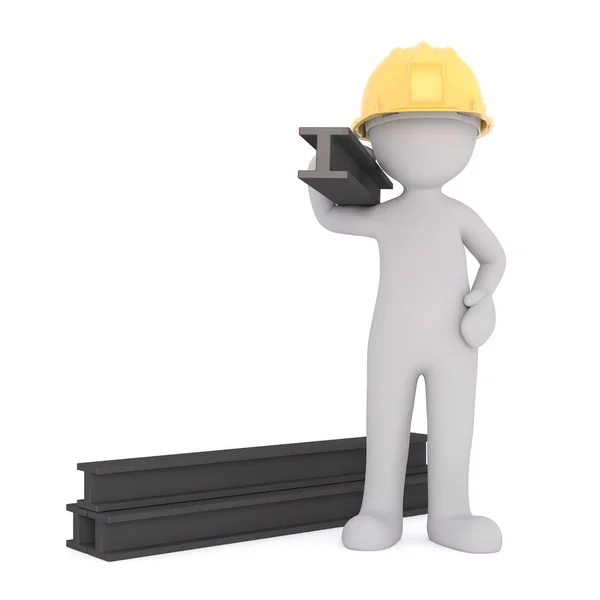 3d trabajador de la construcción que lleva vigas de acero —  Fotos de Stock