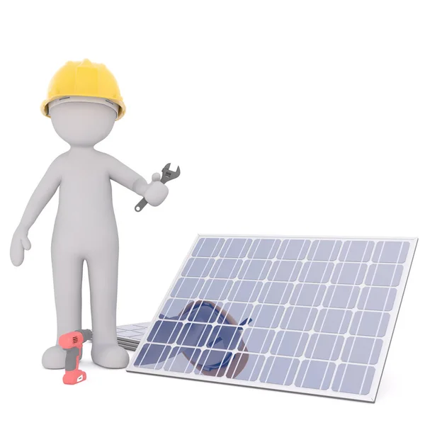 Engenheiro 3d instalando painéis fotovoltaicos — Fotografia de Stock