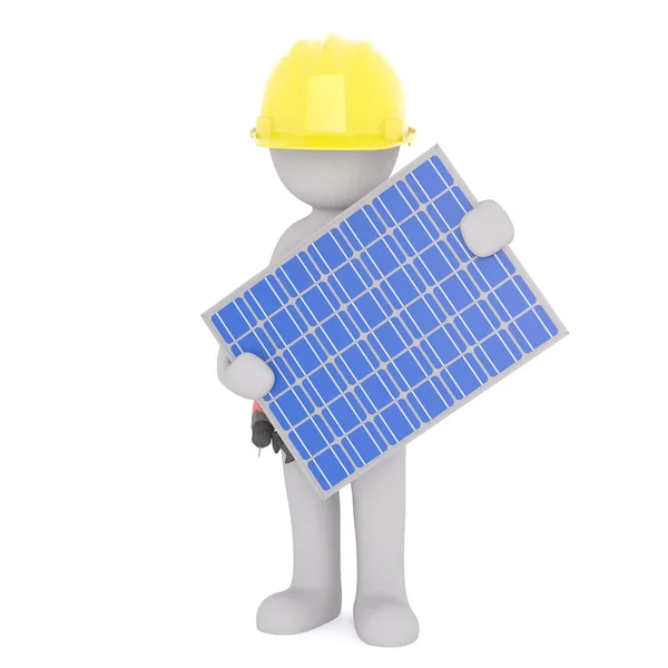 白地に太陽電池パネルを保持している人の 3 d レンダリング — ストック写真
