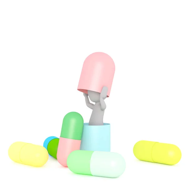 Man with pile of pills concept — Stock Photo, Image