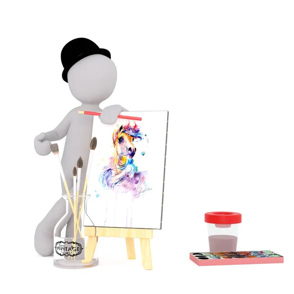 Artista demonstrando sua pintura — Fotografia de Stock
