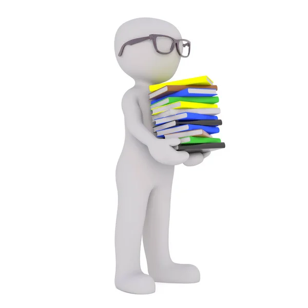 Smart Cartoon Figure Carrying Stack of Books — Stock Photo, Image