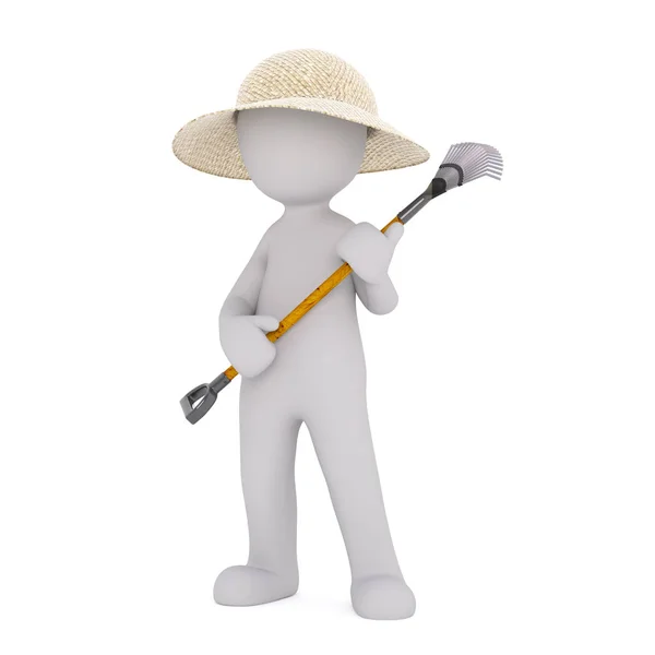 Giardiniere del fumetto indossando cappello e tenendo Rake — Foto Stock