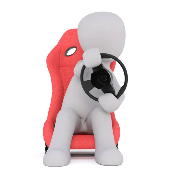 Cartoon Driver in Red Seat and Steering with Wheel — Stock Photo, Image