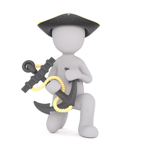 Cartoon Pirate Kneeling and Holding Anchor — Stock Photo, Image